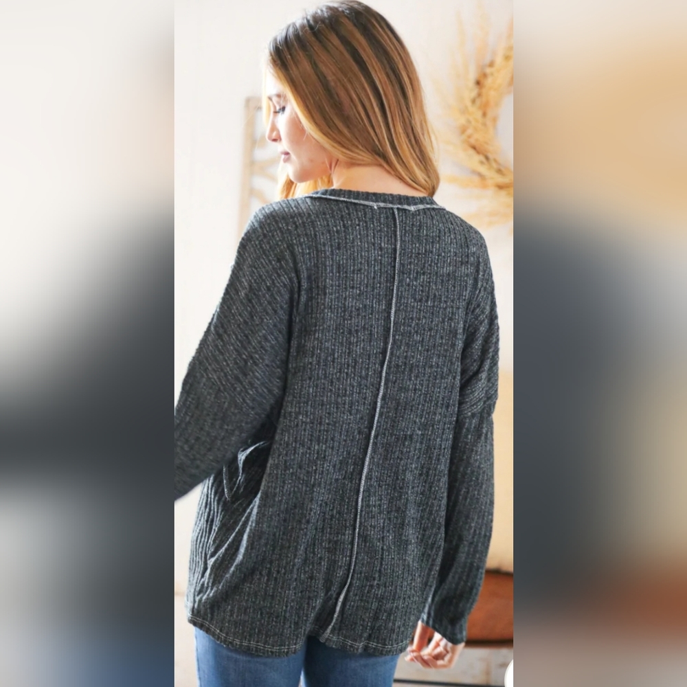 Plus Black Hacci Ribbed Top - Picture 3 of 3